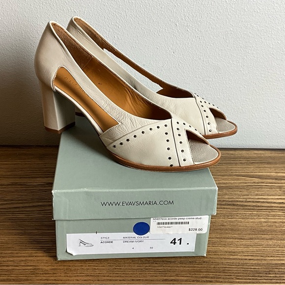 Eva vs Maria Ivory Leather Heels, New in Box